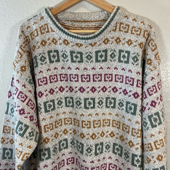 KNITTED GRANDPA SWEATER Unisex XL Multi-Color Chunky Ribbed Oversized Casual - Picture 2 of 6